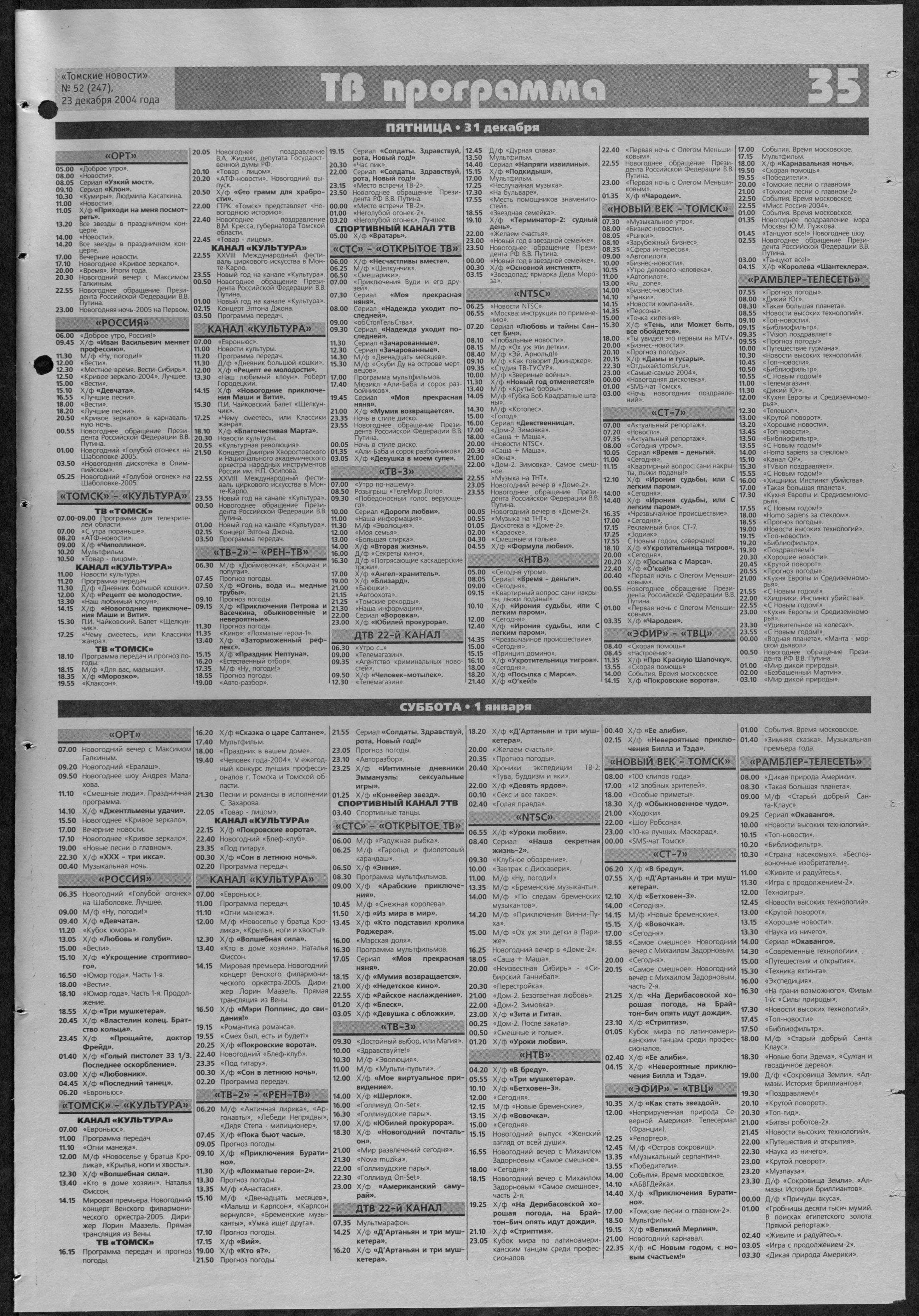 Программы ТВ и радио за 2005 год