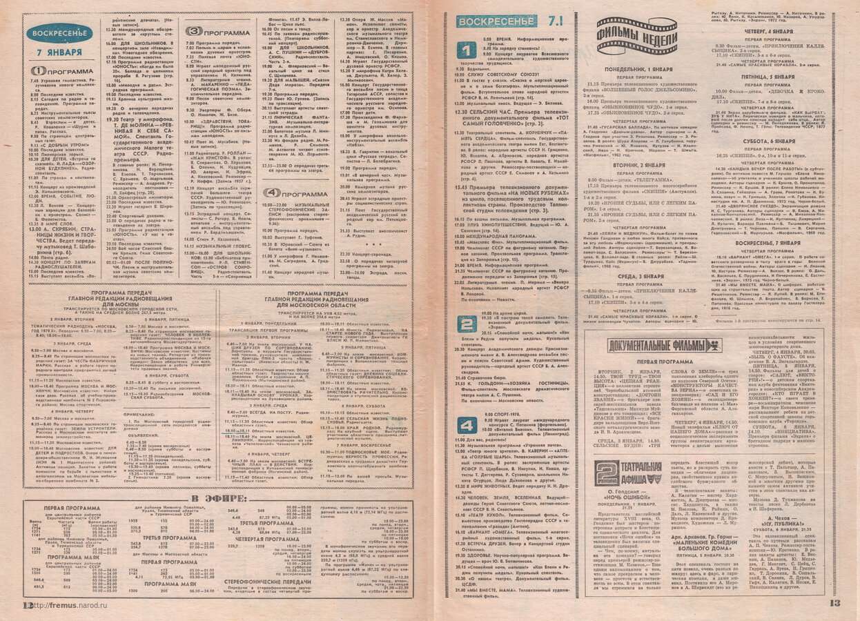 Программы телеканала 1 программа ЦТ СССР, за 1979 год